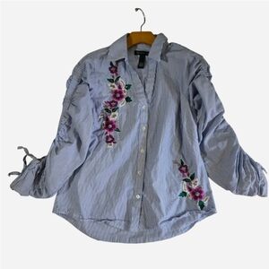 I.N.C Floral Embroidered Shirt With Sleeve Tide Detail Women's Top Size S